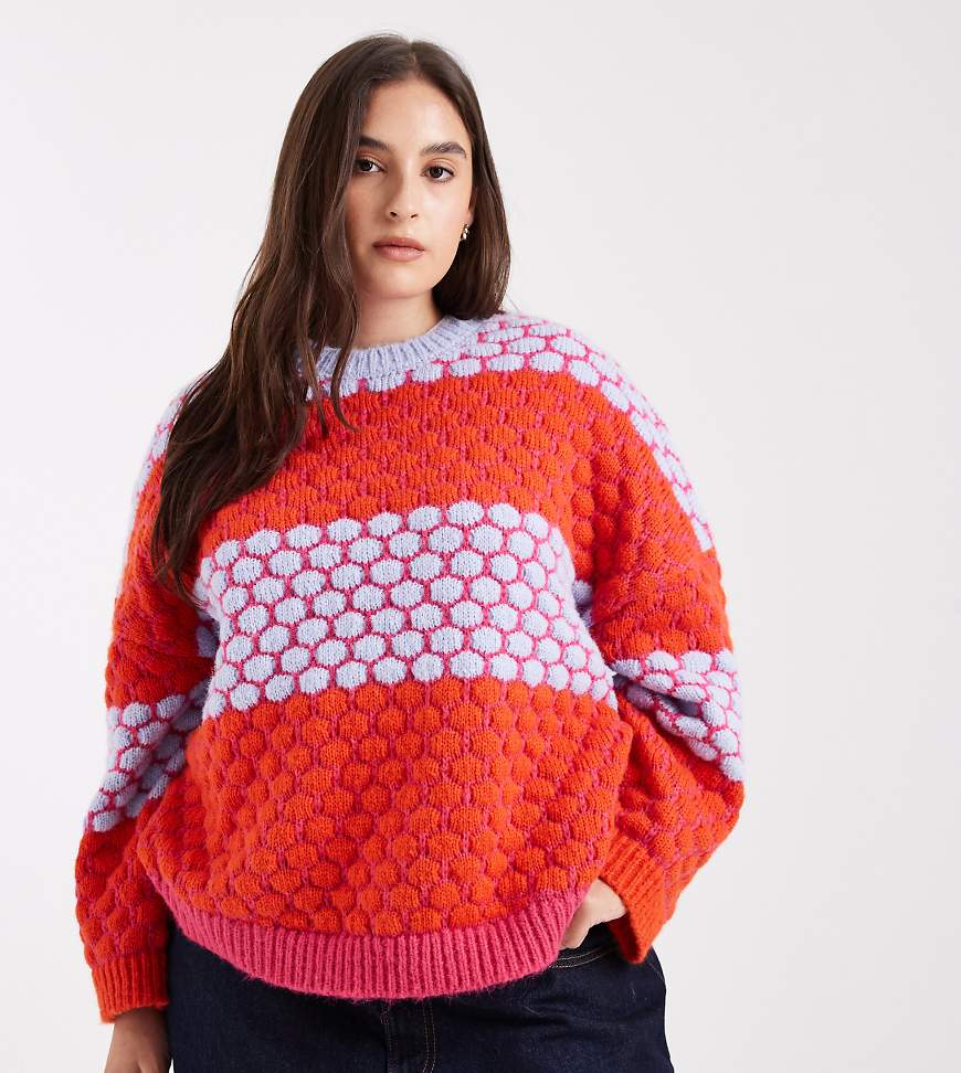 Pieces Curve - Pullover mit mehrfarbig leuchtendem, kontrastierendem Punktemuster-Bunt von Pieces Plus