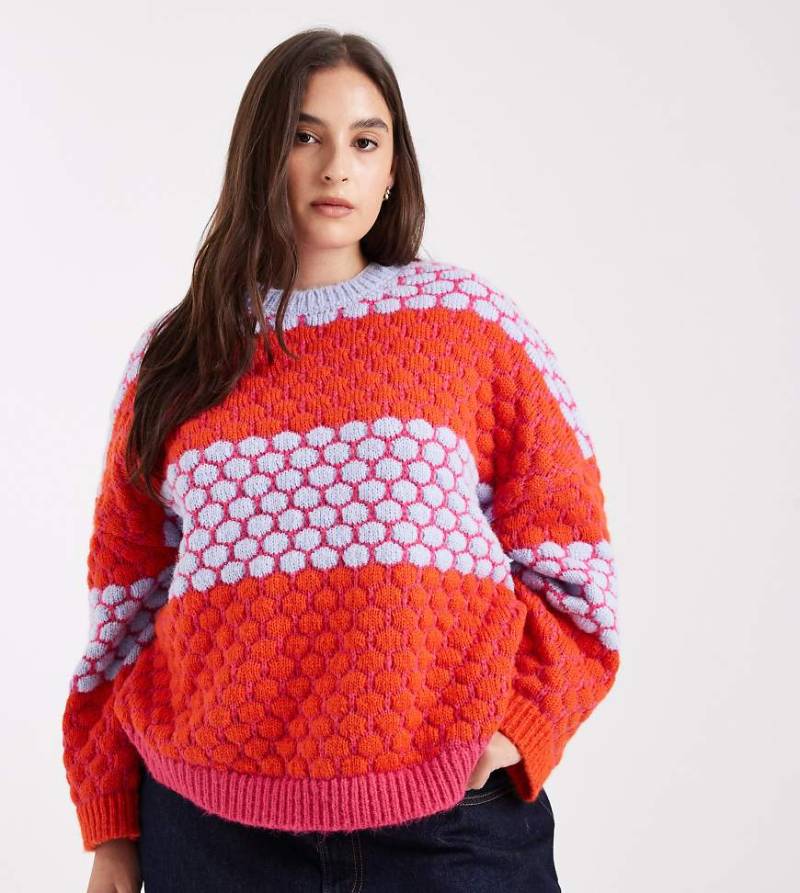 Pieces Curve - Pullover mit mehrfarbig leuchtendem, kontrastierendem Punktemuster-Bunt Pieces Curve - Pullover mit mehrfarbig leuchtendem, kontrastierendem Punktemuster-Bunt von Pieces Plus