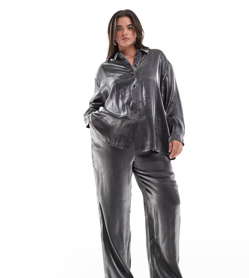 Pieces Curve - Schlupfhose in Metallic-Grau, Kombiteil von Pieces Plus
