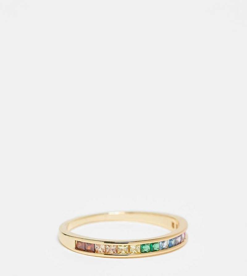 Pieces Curve - Stapelring mit 18-Karat Vergoldung und regenbogenfarbenen Ziersteinen-Goldfarben von Pieces Plus