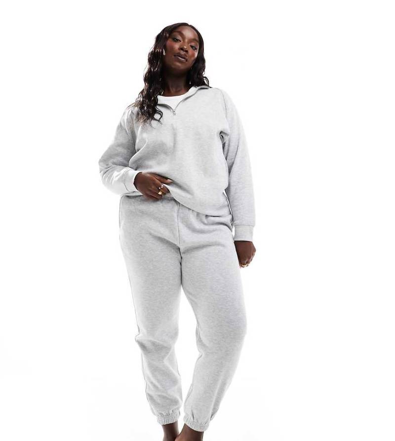 Pieces Curve - Sweatshirt in meliertem Hellgrau mit kurzem Reißverschluss, Kombiteil von Pieces Plus