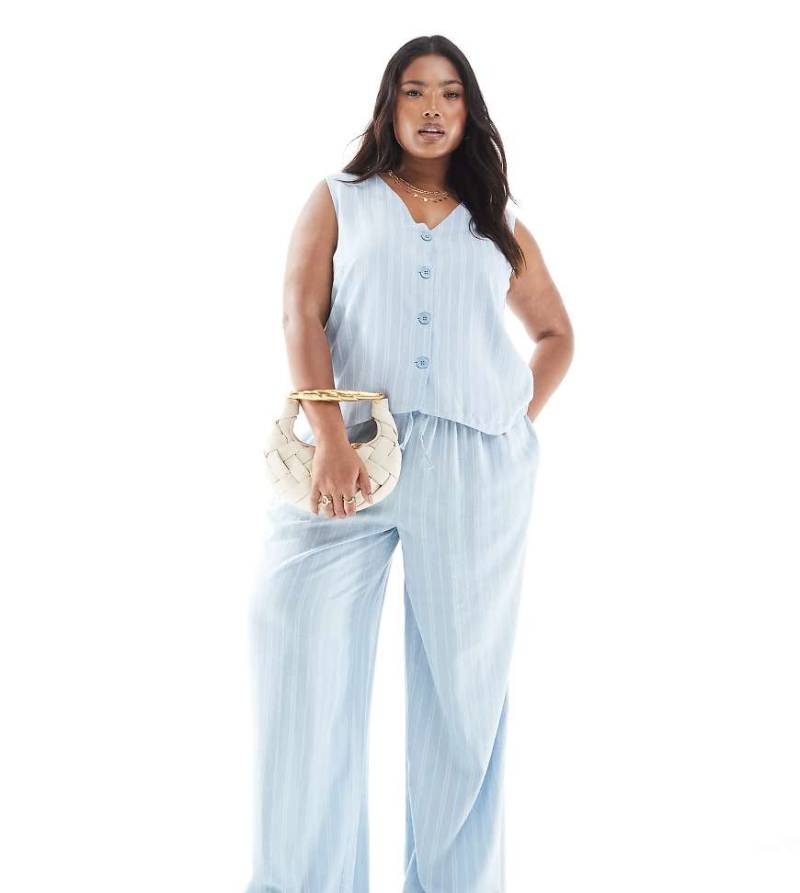 Pieces Curve - Weit geschnittene Hose in gestreiftem Hellblau, Kombiteil von Pieces Plus