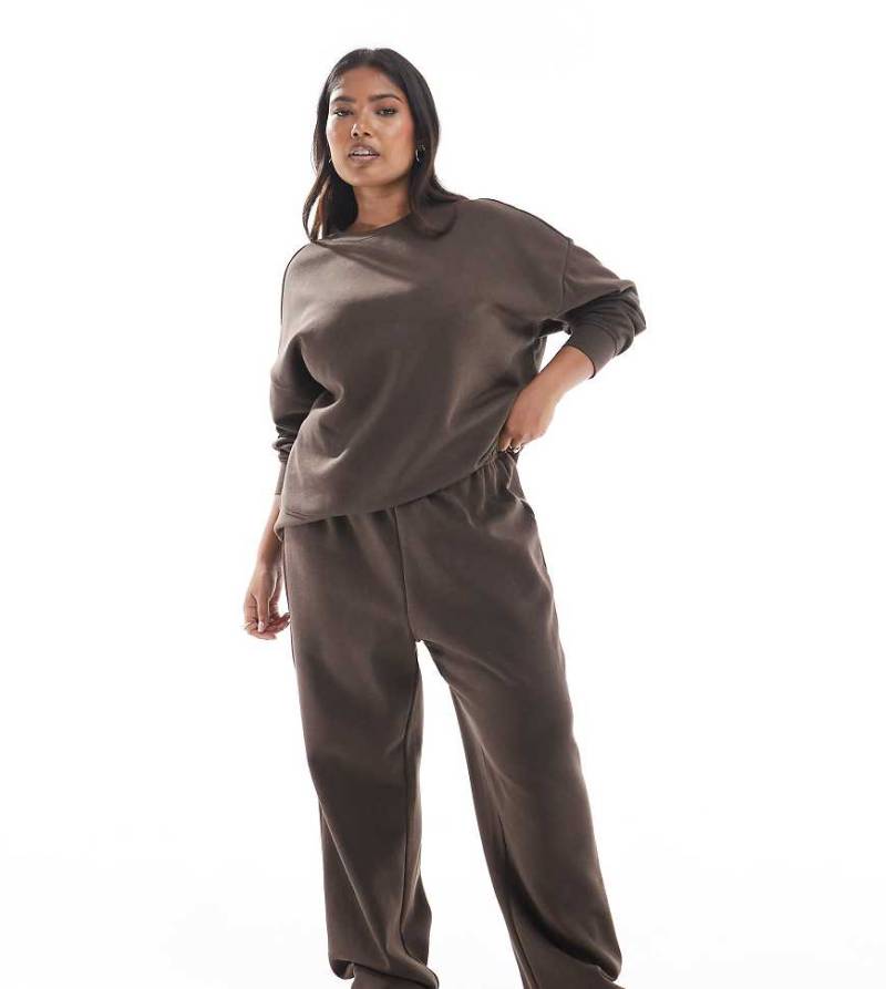 Pieces Curve - Weite Jogginghose in Schokobraun, Kombiteil-Brown von Pieces Plus