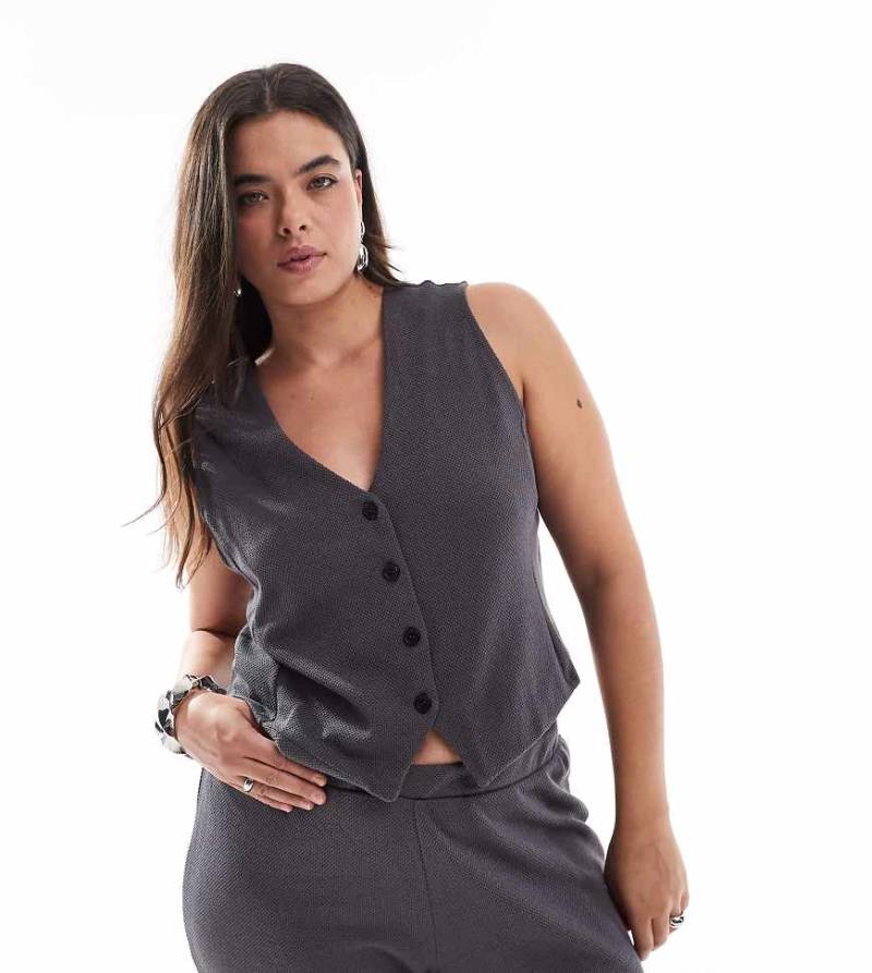 Pieces Curve - Weste aus strukturiertem Jersey in Magnetgrau, Kombiteil von Pieces Plus