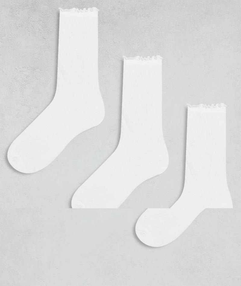 PIECES - 3er-Pack Pointelle-Socken mit Rüschenbesatz in Weiß von Pieces