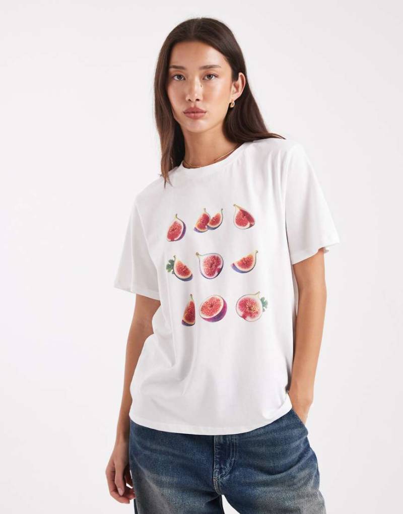 PIECES - Oversize-T-Shirt in Weiß mit Grafikprint mit Feigenmotiv PIECES - Oversize-T-Shirt in Weiß mit Grafikprint mit Feigenmotiv von Pieces