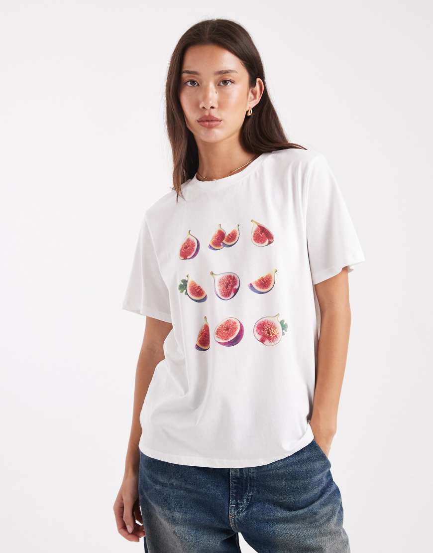 PIECES - Oversize-T-Shirt in Weiß mit Grafikprint mit Feigenmotiv von Pieces