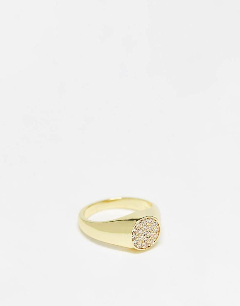 Pieces - 18-karätig vergoldeter Ring mit eingefasstem Strass in runder Optik-Goldfarben von Pieces