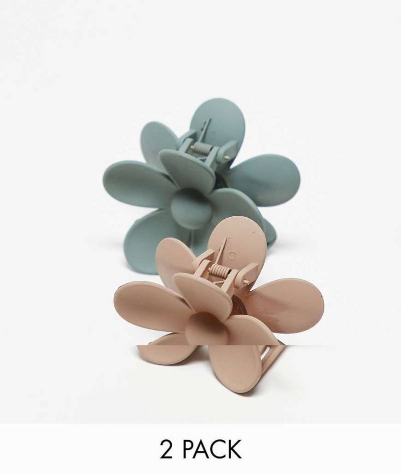 Pieces - 2er-Pack Blumenhaarklammern in Neutral und Salbeigrün-Bunt von Pieces