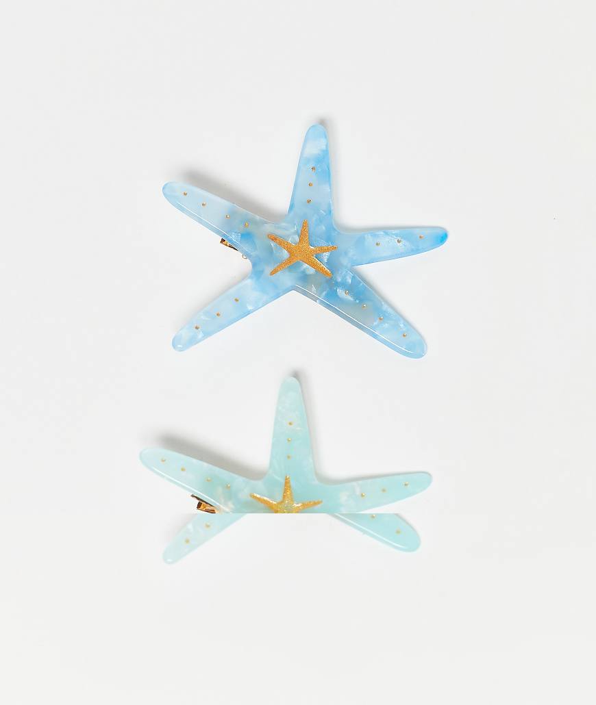 Pieces - 2er-Pack Haarspangen mit Seestern-Design in Türkis und Blau von Pieces