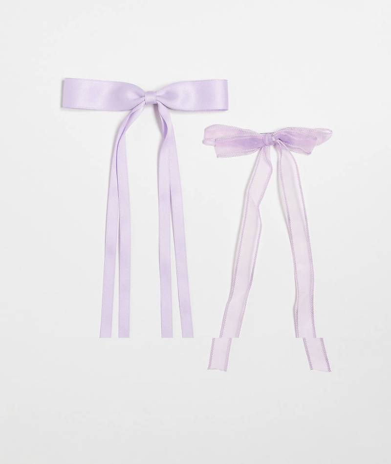 Pieces - 2er-Pack Mini-Haarschleifen aus Satin und Organza in Flieder-Lila von Pieces