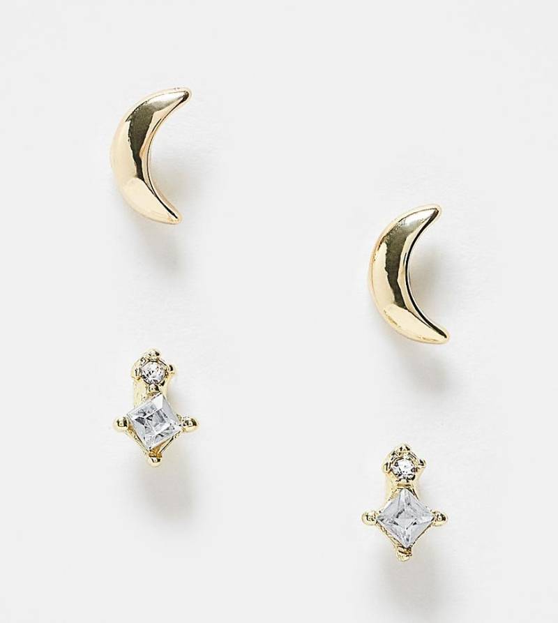 Pieces - 2er-Pack Ohrstecker in Goldoptik mit Schmuckstein- und Halbmond-Design-Goldfarben von Pieces