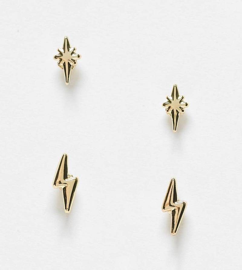 Pieces - 2er-Pack Ohrstecker mit Blitz und Stern in Gold-Optik-Goldfarben von Pieces
