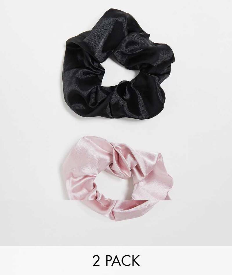 Pieces - 2er-Pack Scrunchies in Schwarz und Rosa-Bunt von Pieces
