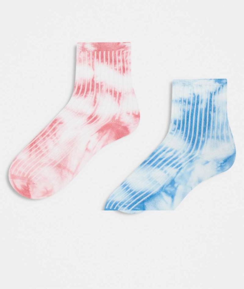 Pieces - 2er-Pack Socken mit Batikmuster in Blau und Rosa-Bunt von Pieces