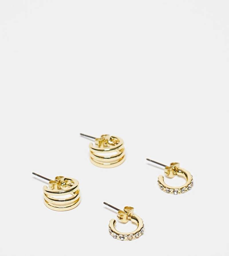 Pieces - 2er-Pack exklusive, eng anliegende Ohrringe mit 18-Karat-Vergoldung-Goldfarben von Pieces