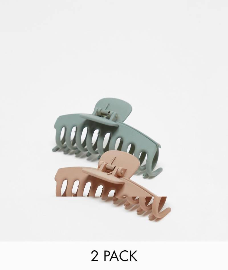 Pieces - 2er-Pack mittelgroße, röhrenförmige Haarklammern in Neutral und Salbeigrün von Pieces