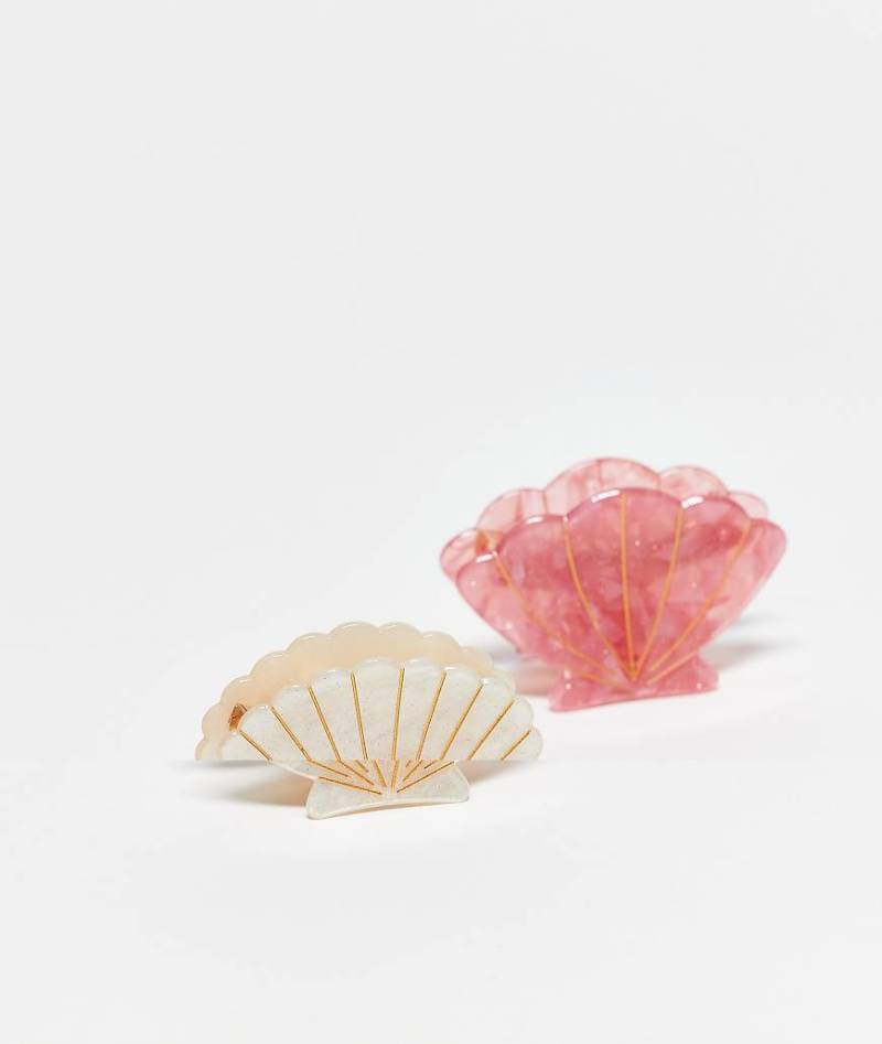 Pieces - 2er-Pack muschelförmige Haarspangen in Rosa und Cremeweiß-Bunt von Pieces