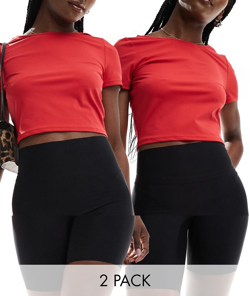 Pieces - 2er-Pack nahtlose Leggings-Shorts in Schwarz von Pieces
