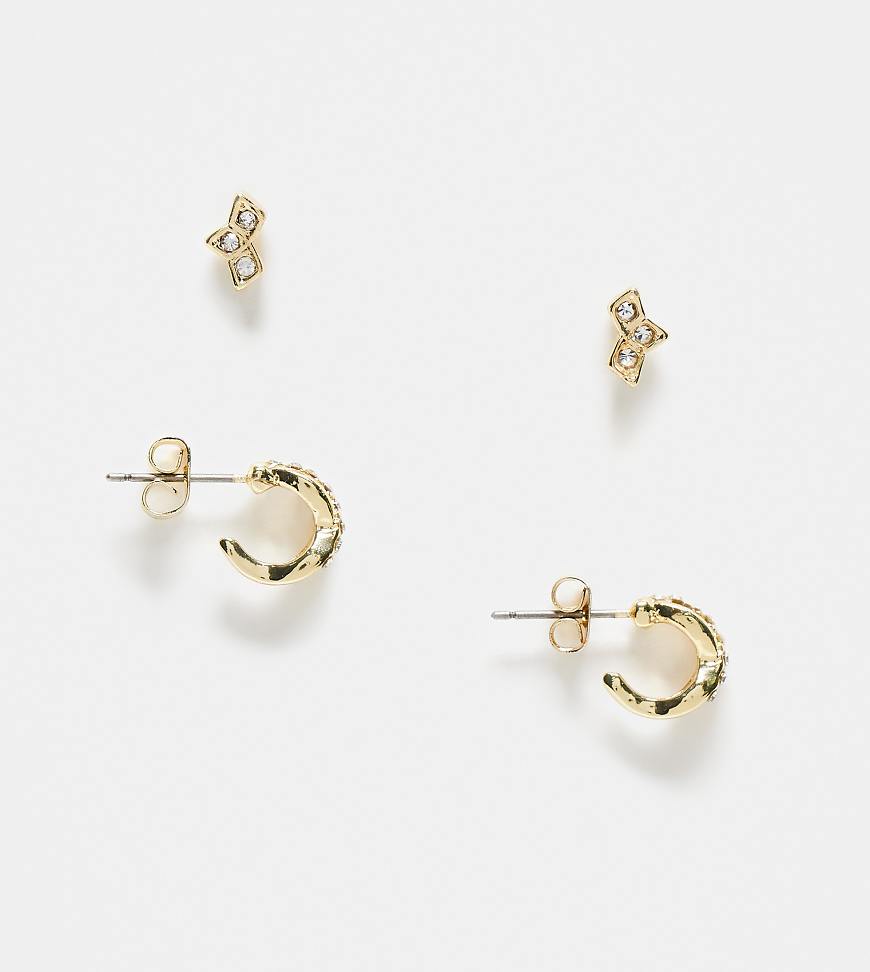 Pieces - 2er-Set Ohrstecker und Mini-Kreolen in Gold-Optik mit Schmucksteinen-Goldfarben von Pieces