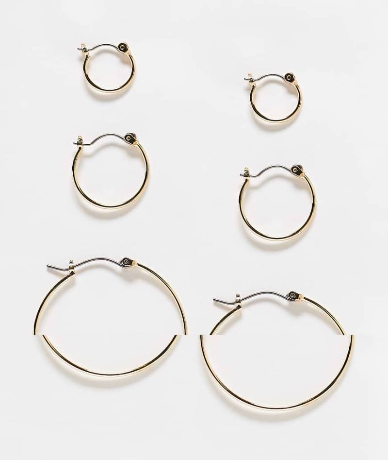 Pieces - 3er-Pack Creolen in Gold-Optik in verschiedenen Größen-Silber von Pieces