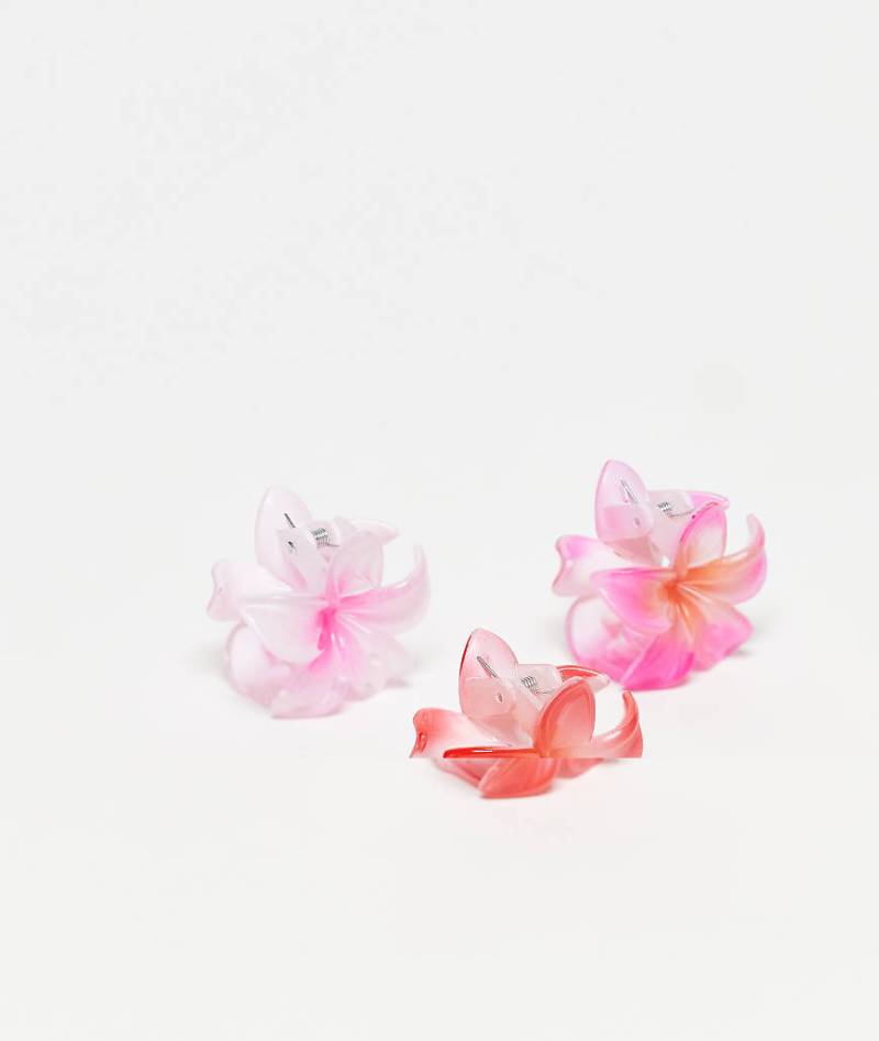 Pieces - 3er-Pack Mini-Haarklammern mit hawaiianischem Blumen-Design in Grün und Orange-Bunt von Pieces