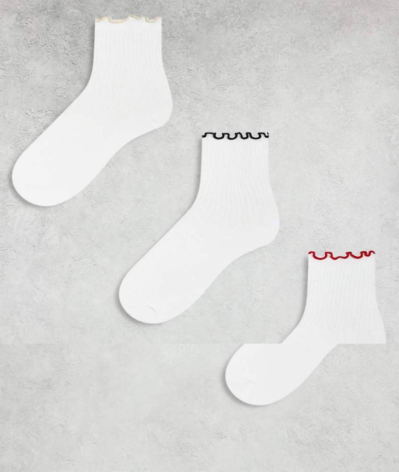 Pieces - 3er-Pack Socken in Weiß mit Rüschendetail von Pieces