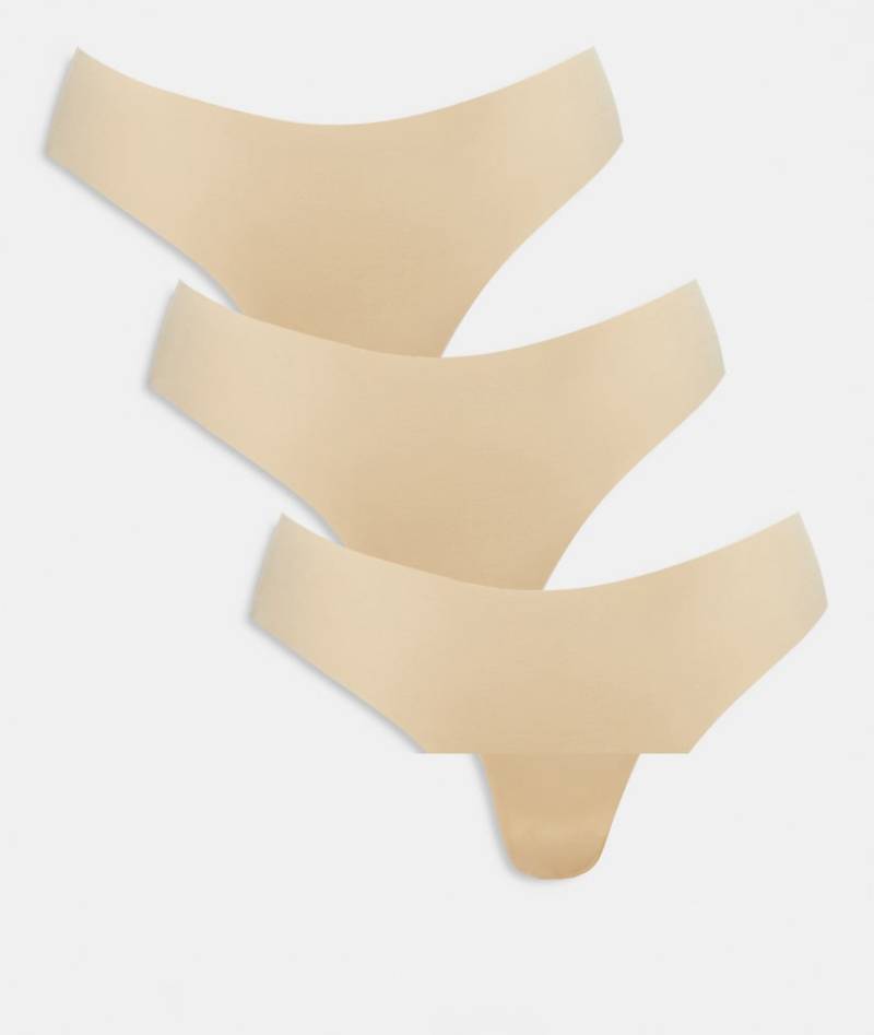 Pieces - 3er-Pack nahtlose Tangas in Beige-Neutral von Pieces