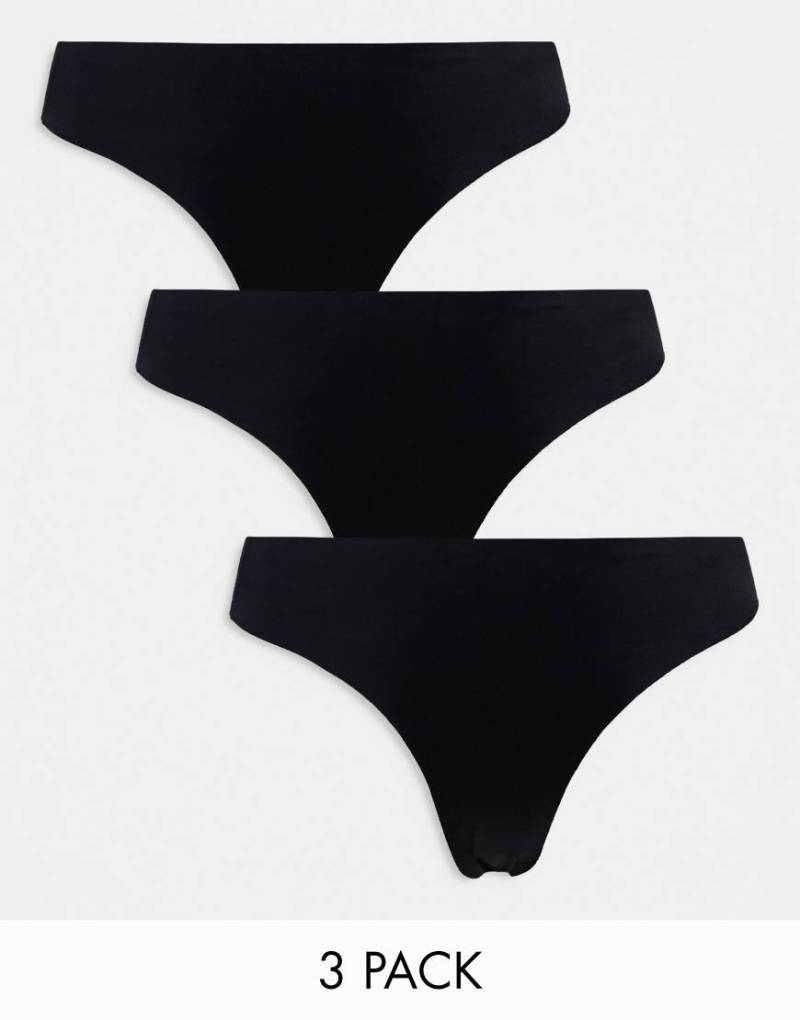 Pieces - 3er-Pack nahtlose Tangas in Schwarz von Pieces