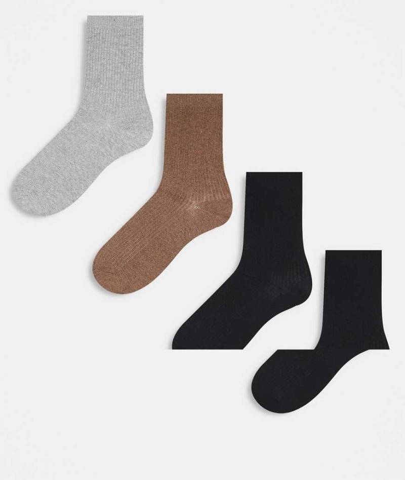 Pieces - 4er-Pack gerippte Socken in gedeckten Tönen-Bunt von Pieces