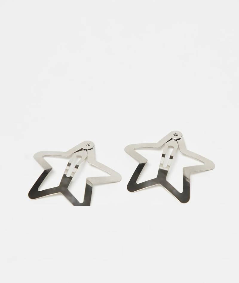 Pieces - 4er-Pack große, sternförmige Haarspangen in Silber von Pieces