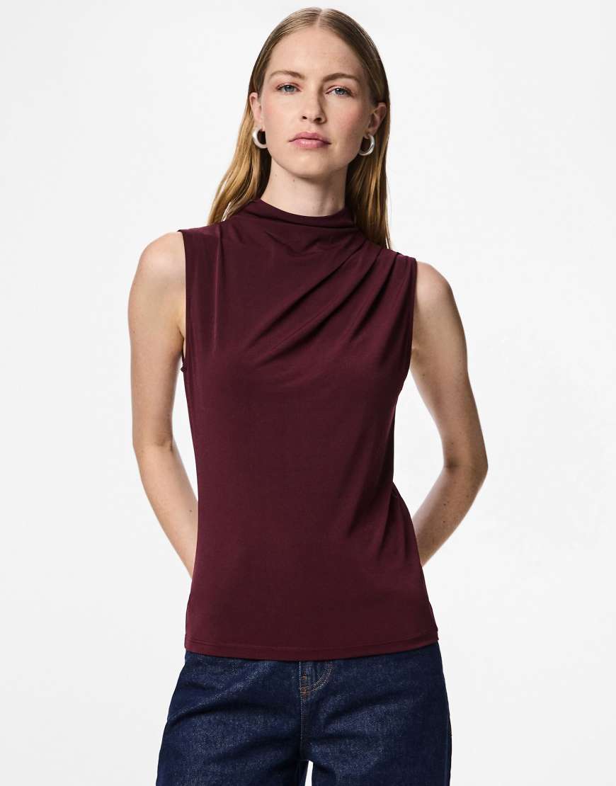 Pieces - Ärmelloses Oberteil in Tawny Port-Rot von Pieces
