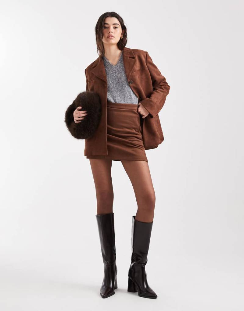 Pieces - Blazer aus Wildlederimitat in Mittelbraun, Kombiteil-Neutral von Pieces