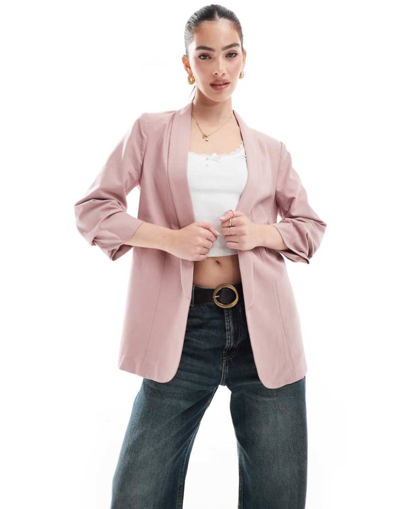 Pieces - Blazer mit gerüschten Ärmeln in Woodrose-Rosa von Pieces