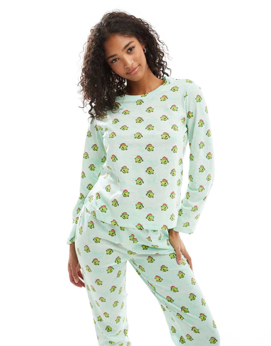 Pieces - Christmas - Langärmliger Pyjama in Grün mit Fisch-mit-Weihnachtsmannmütze-Muster Pieces - Christmas - Langärmliger Pyjama in Grün mit Fisch-mit-Weihnachtsmannmütze-Muster von Pieces