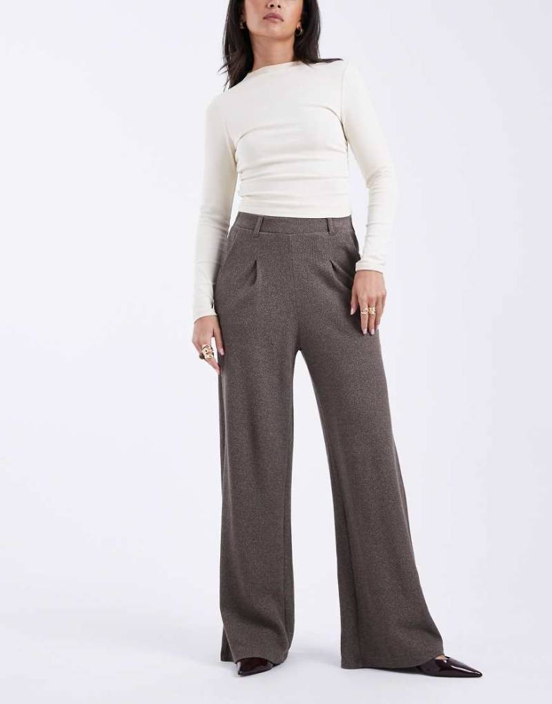 Pieces - Elegante Hose aus Baumwollmix mit Salz- und Pfeffer-Muster in Hellbraun mit weitem Bein-Brown von Pieces