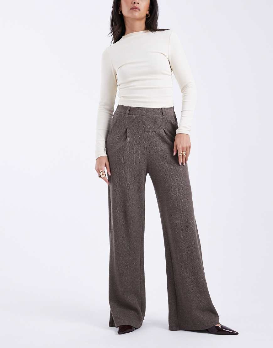 Pieces - Elegante Hose aus Baumwollmix mit Salz- und Pfeffer-Muster in Hellbraun mit weitem Bein-Brown von Pieces