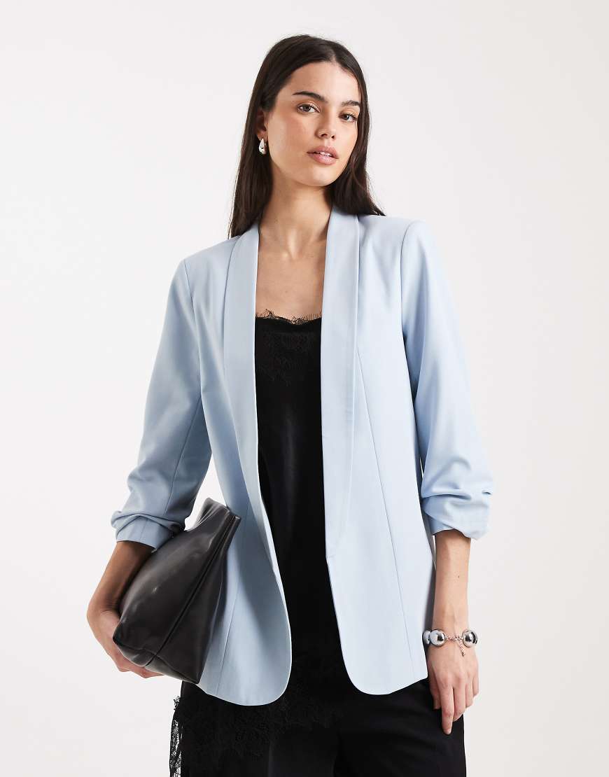 Pieces - Eleganter Blazer in Hellblau mit gerafften Ärmeln von Pieces