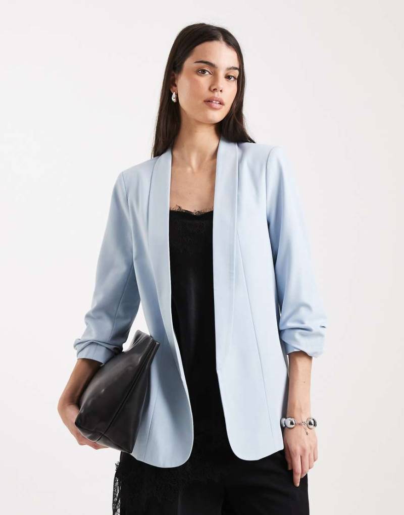 Pieces - Eleganter Blazer in Hellblau mit gerafften Ärmeln von Pieces