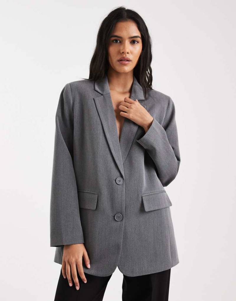 Pieces - Eleganter Oversize-Blazer in meliertem Dunkelgrau von Pieces