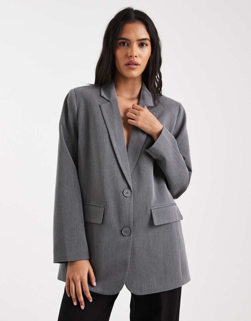 Pieces - Eleganter Oversize-Blazer in meliertem Dunkelgrau von Pieces