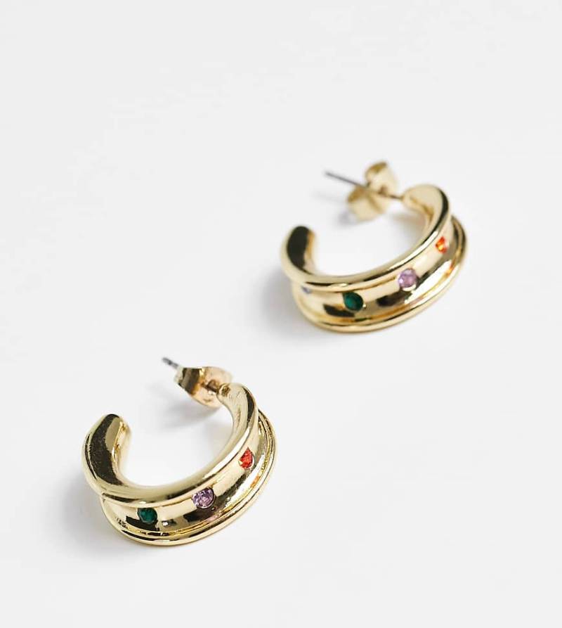 Pieces - Exklusive, klobige Creolen mit 18-Karat-Vergoldung und Schmucksteinen in Regenbogenfarben-Goldfarben von Pieces