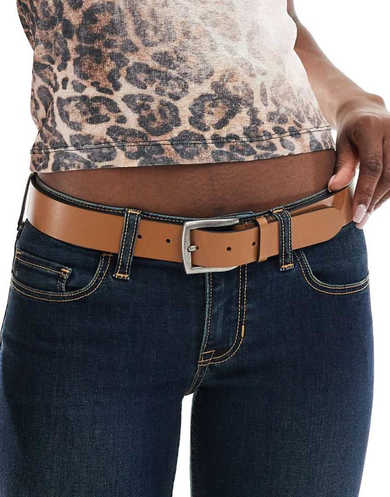 Pieces - Gürtel aus Leder in Cognac mit eckiger Schnalle-Braun von Pieces