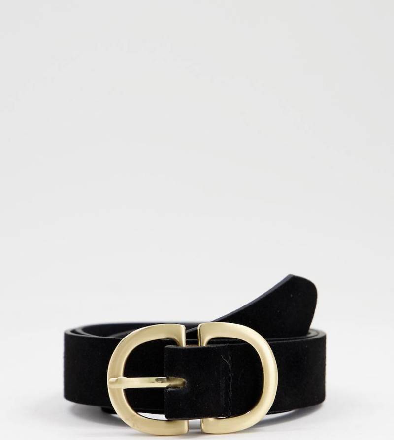 Pieces - Gürtel aus Wildleder mit abgerundeter Doppelschnalle in Schwarz von Pieces
