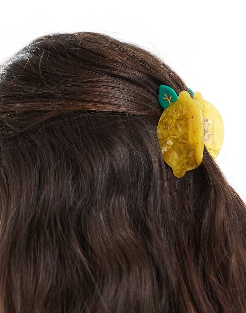 Pieces - Haarklammer in Gelb mit Zitronen-Design von Pieces