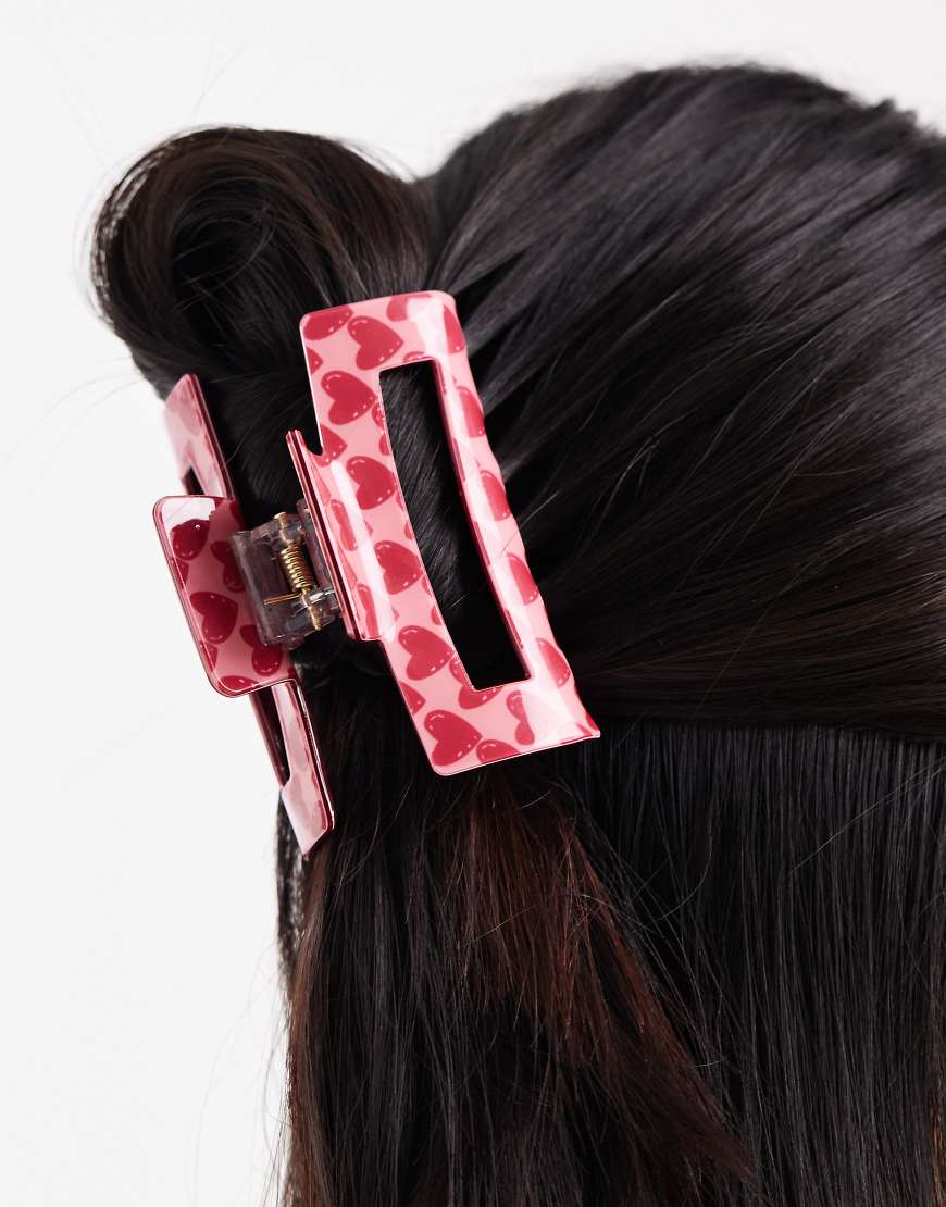 Pieces - Haarklammer in Rosa mit Herzmuster von Pieces