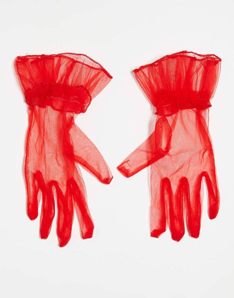 Pieces - Halloween-Handschuhe aus Netzstoff in Rot von Pieces