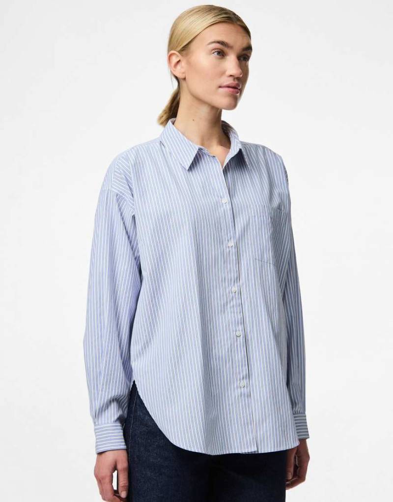 Pieces - Hemd in maritimem Blau mit Streifen von Pieces