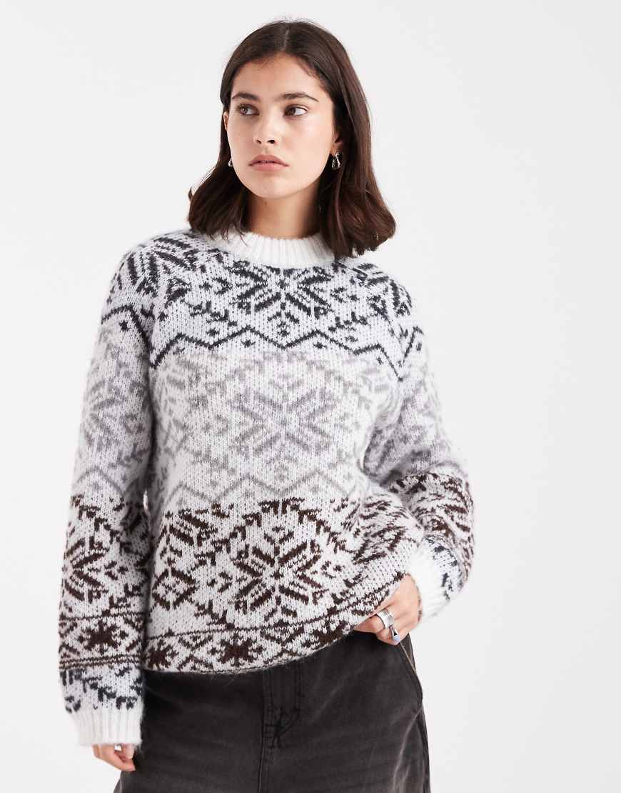 Pieces - Hochgeschlossener Strickpullover in Neutral mit Norwegermuster von Pieces