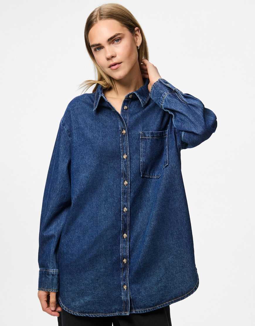 Pieces - Jeanshemd in Denim-Mittelblau von Pieces